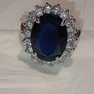 Vintage Silver Ring with Deep Blue Stone